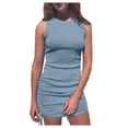 thumbnail image 1 of Mefallenssiah Femmes Été Couleur Unie Mode Mince Fil Plissé Cordon de Serrage Sans Manches Col Rond Robe, 1 of 4