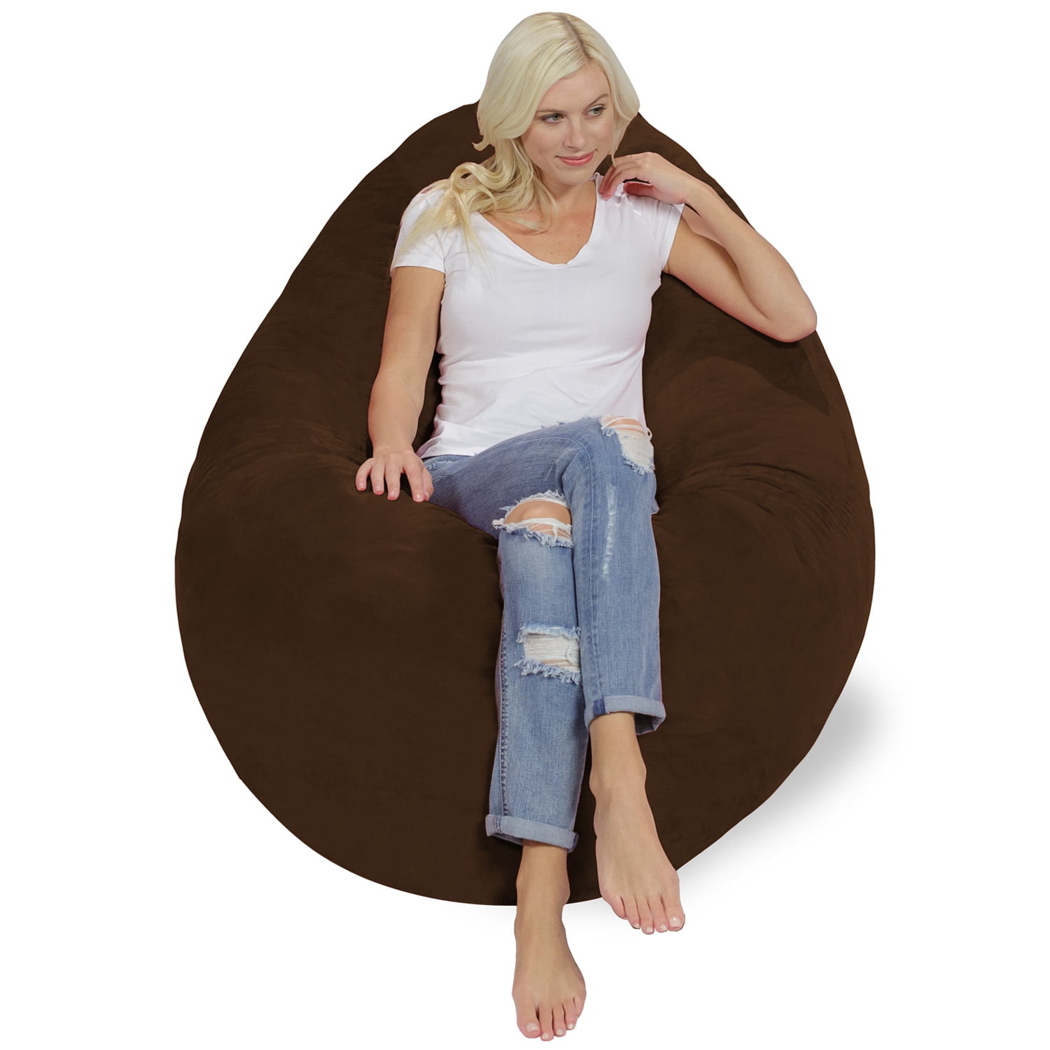 Chill Sack Bean Bag Pillow, Memory Foam Lounger with Microsuede Cover, Kids, Adults, 7.5 ft, Chocolate