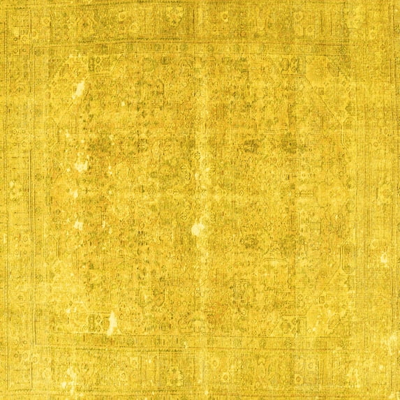 Ahgly Company Machine Washable Indoor Square Persian Yellow Traditional Area Rugs, 3' Square