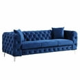 thumbnail image 4 of Morden Fort  Modern Velvet Sofa Contemporary Three-Seater Sofa with Button Tufted,Solid Wood Frame and Iron Legs Blue, 4 of 5
