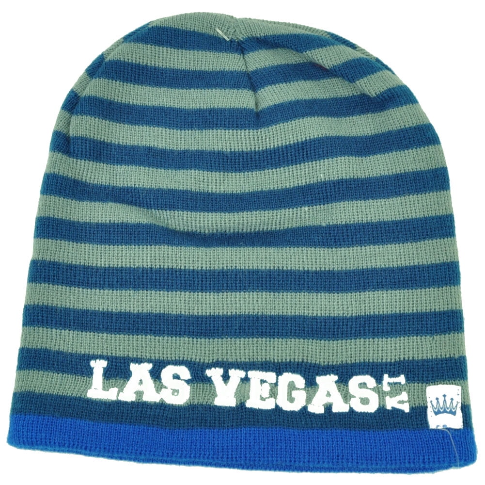 Las Vegas Knit Beanie Striped Cuffless Sin City Gray Hat Winter Nevada