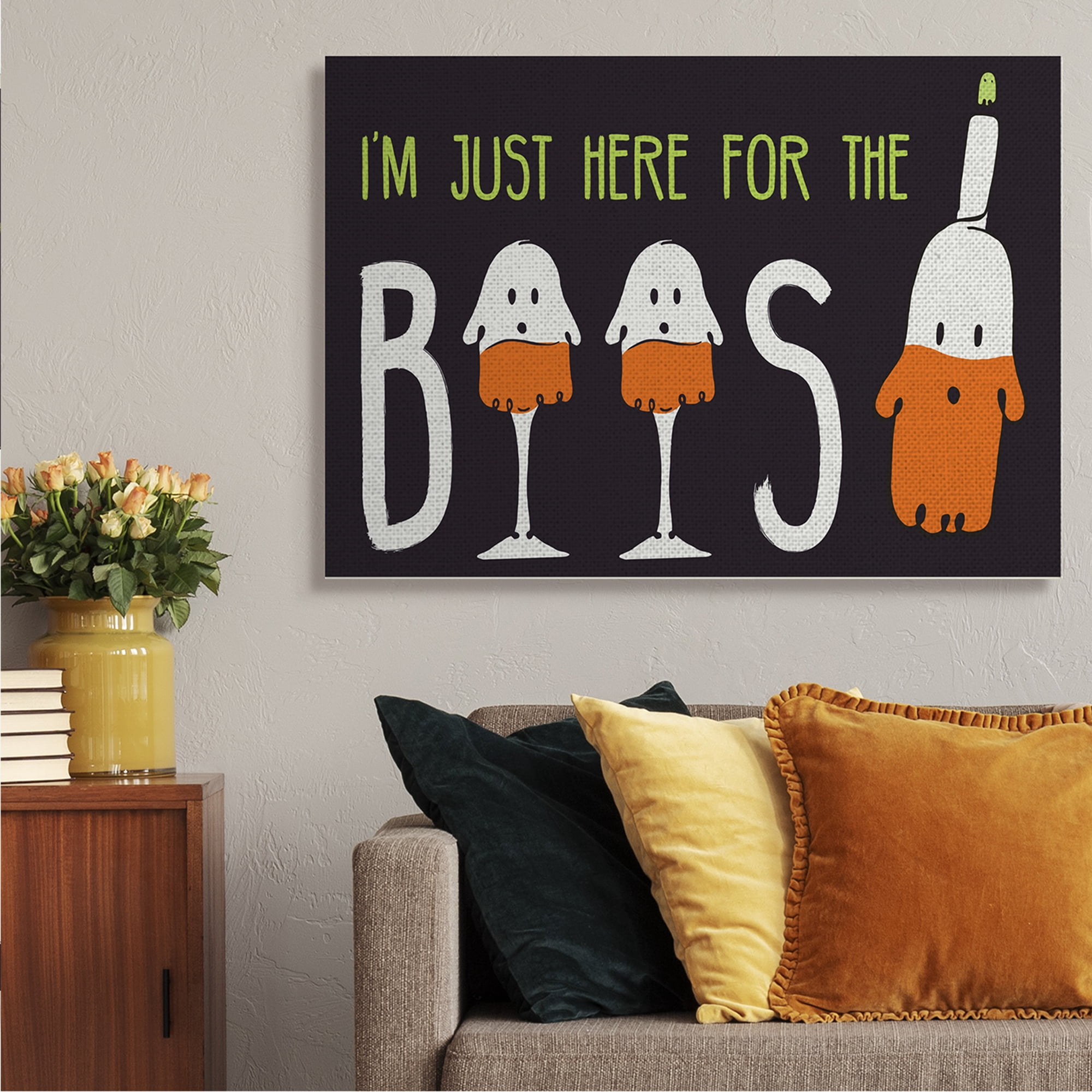 Stupell Industries Here for the Boos Phrase Halloween Ghost Pun Fairy Tales & Fantasy Painting Gallery Wrapped Canvas Art Print Wall Art, 36 x 48