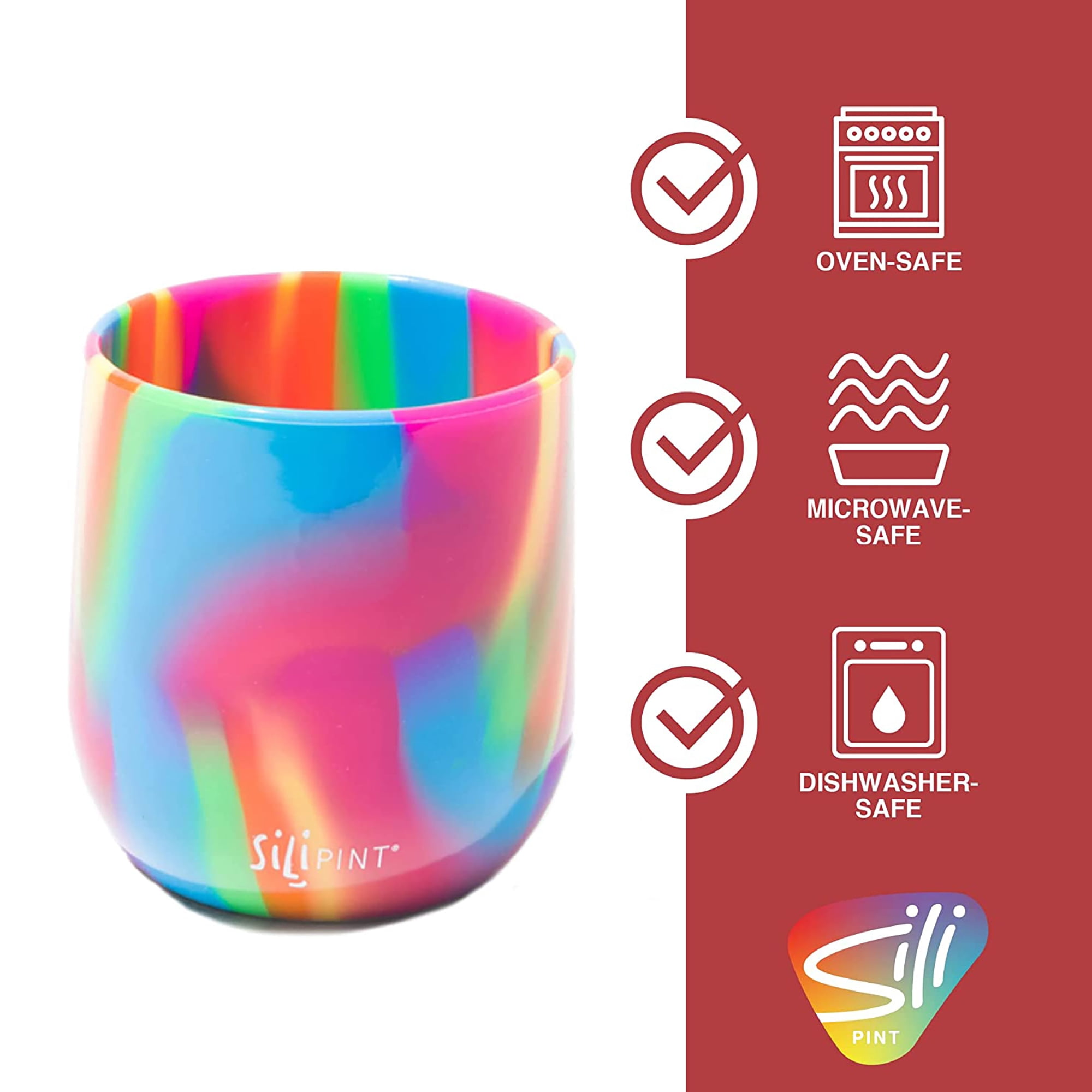 Silipint: Silicone 12oz Stemless Wine Glasses: 2 Pack Hippie Hops - Reusable Flexible & Unbreakable Cups, Hot/Cold