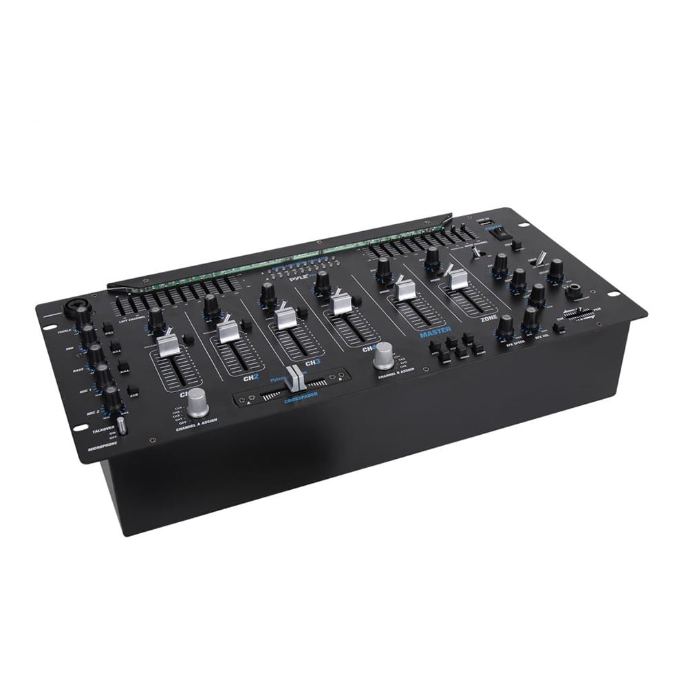 PYLE PYD1964B.5 - Bluetooth 6-Channel DJ Mixer 19'' 5U Rack Mount System Digital LED Illuminated Controls