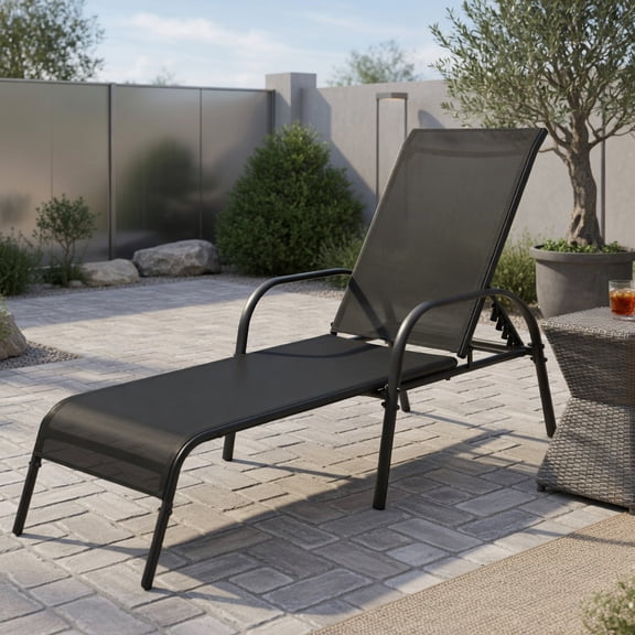 Resenkos Outdoor Chaise Lounge Chair, Adjustable Patio Chaise Folding Lounge Chair with Backrest-Black, Portable Recliner for Lawn Garden Beach Yard