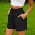thumbnail image 3 of Bloomae Linen Shorts for Women Loose Fit Casual Summer Smoked High Waisted Wide Leg Lounge Beach Vacation Short Pants with Pockets Black S, 3 of 8