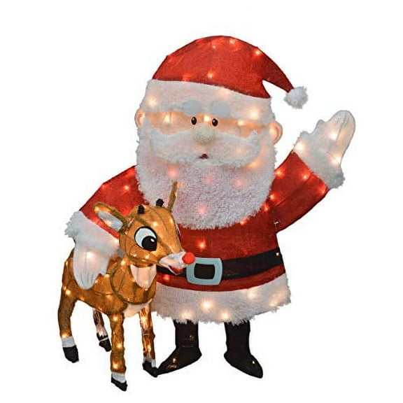 Tisyourseason Lighted Rudolph & Santa 36" 3-D Tinsel Outdoor Christmas Decoration Yard Art