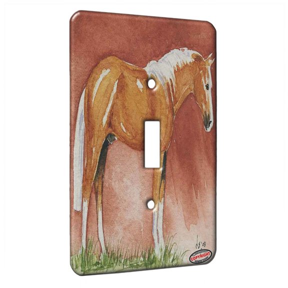 KuzmarK™ Single Gang Toggle Switch Wall Plate - Palomino Thoroughbred Horse Art by Denise Every