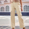 thumbnail image 2 of Timegrad Cargo Pants Women High Waisted Straight Leg Streetwear Solid Color Loose Trousers with Pockets, 2 of 7