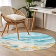 thumbnail image 3 of Area Rug 48in, Watercolor Blue Oceans Wave Floor Carpet Living Room Rug, Gold Sea Stars Shells Non-Slip Welcome Mat Indoor Rugs for Bedroom Dining Room, 3 of 9