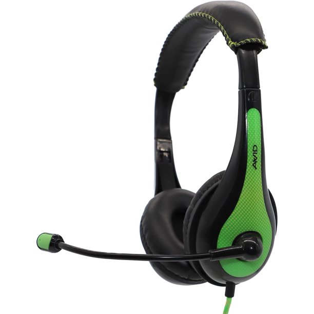 AVID AE36 Headset in Green with Adjustable Boom Microphone for School, Classroom, Education