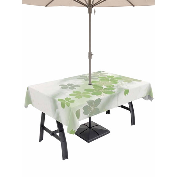 Outdoor Tablecloth with Umbrella Hole for Patio/Picnic/Party/Camping, Sage Green Floral Waterproof Table Cloth Rectangle Table Cover Washable, Modern Abstract Art Flowers Aesthetic (60"x 120")