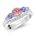thumbnail image 2 of Gem Stone King 10K White Gold Pink and White Lab Grown Diamond Blue Tanzanite 5 Stone Bridal Engagement Wedding Ring Set for Women (0.91 Cttw, Round: 5MM and 3MM, Size 7), 2 of 6