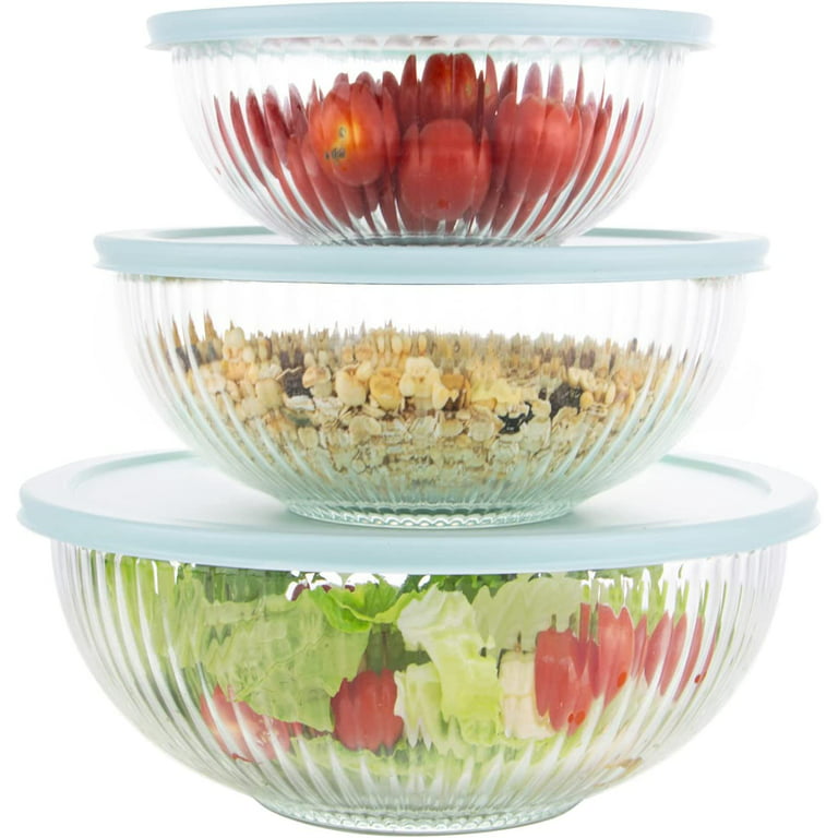 Glass Mixing Bowl with Lids Set of 4, 1, 1.5, 2.5, 3.7QT, Large Salad Bowls  with