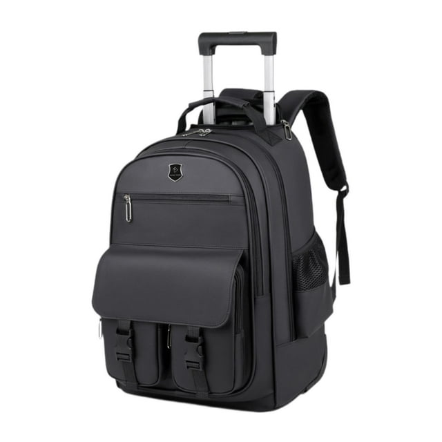 Mochila de fin de semana para negocios con ruedas y correas para los hombros. Negro