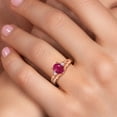 thumbnail image 4 of Gem Stone King 18K Rose Gold Plated Silver Red Ruby and White Moissanite 3 Stone Engagement Ring for Women | 1.68 Cttw | Oval 8X6MM | Round 2MM | Gemstone July Birthstone | Size 7, 4 of 6
