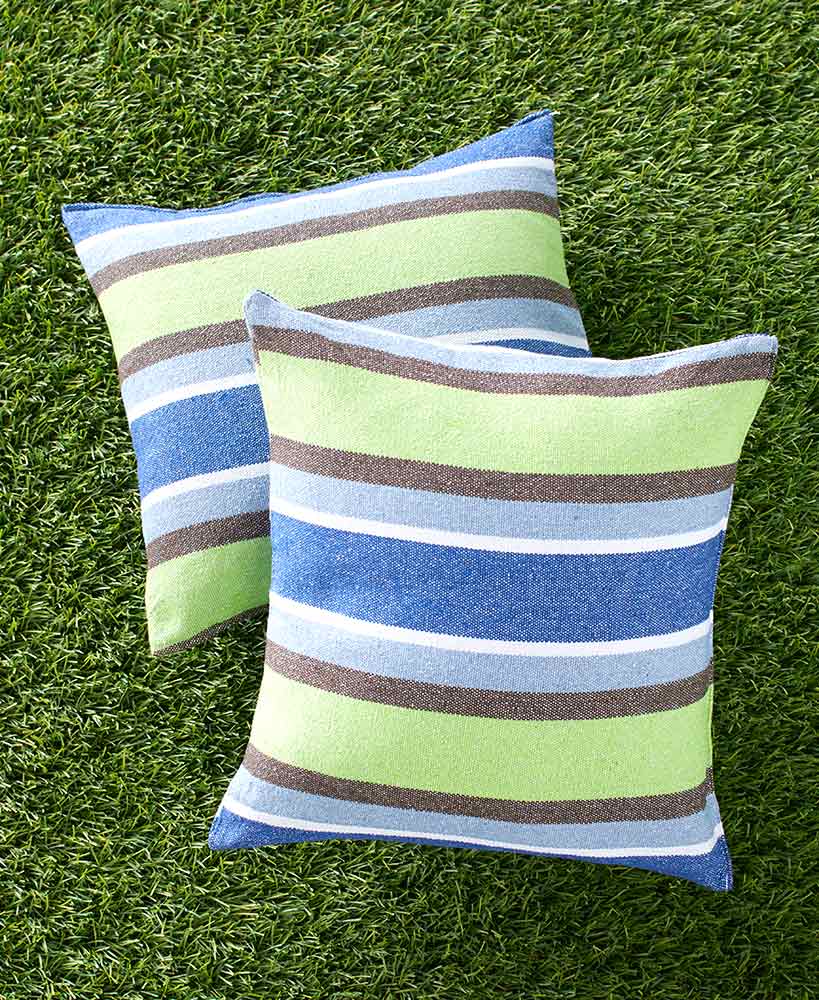 Outdoor Patio Furniture Throw Pillows Set Set of 2 Blue Stripes