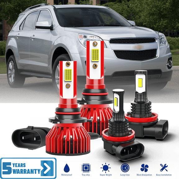 Fit for Chevy Equinox 2019 2020 2021 – 9012 H11 LED Headlight Set Bulbs Combo 4 Pack, 6,500K Cool White 30,000LM Super Bright, Premium LED High/Low Beam   Foglights Lamp Upgrade Set