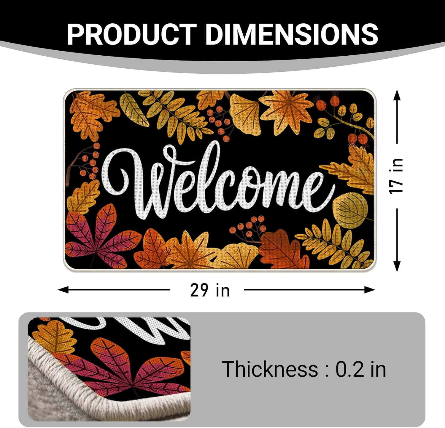 Welcome Fall Leaves Front Door Mat, Autumn Fallen Leaf Red Berry Decorative Doormat Non-Slip Floor Entryway Rug, Seasonal Indoor Outdoor Home Kitchen Decoration 17x29 Inches