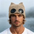 thumbnail image 3 of Ticikt Unisex Knit Beanie Hat, Winter Warm Ribbed Knitted Hat with Built‑in Sunglasses Goggles Ear Shape Design Cold Weather Skull Cap for Men Women,Khaki, 3 of 4