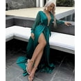thumbnail image 6 of Miss Ord Women's Sexy Deep V Long Sleeve High Split w Belt Maxi Cover Up Dress S, 6 of 12