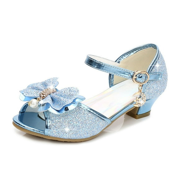 Mepaouo Girls Dress Shoes Princess High Heels Sparkly Mary Jane School Party Wedding Flower Ballet Flats