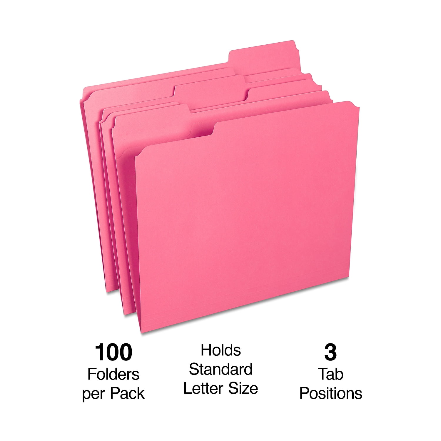 Staples Colored File Folders w/ Reinforced Tabs Letter 3 Tab Pink 100/Box TR508952/508952