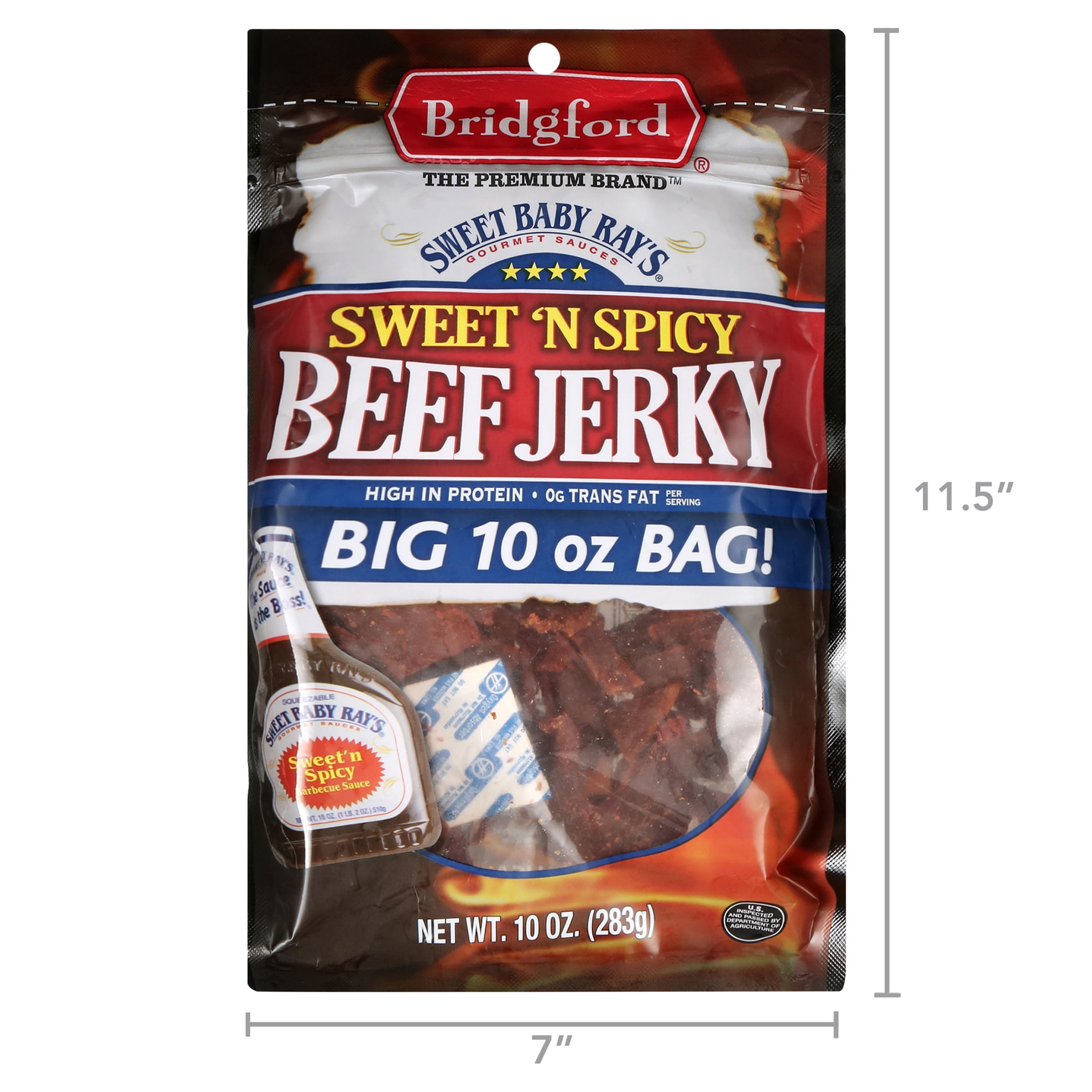 Bridgford 100% Beef Sweet Baby Ray's Sweet 'N Spicy Beef Jerky 10oz Resealable Bag