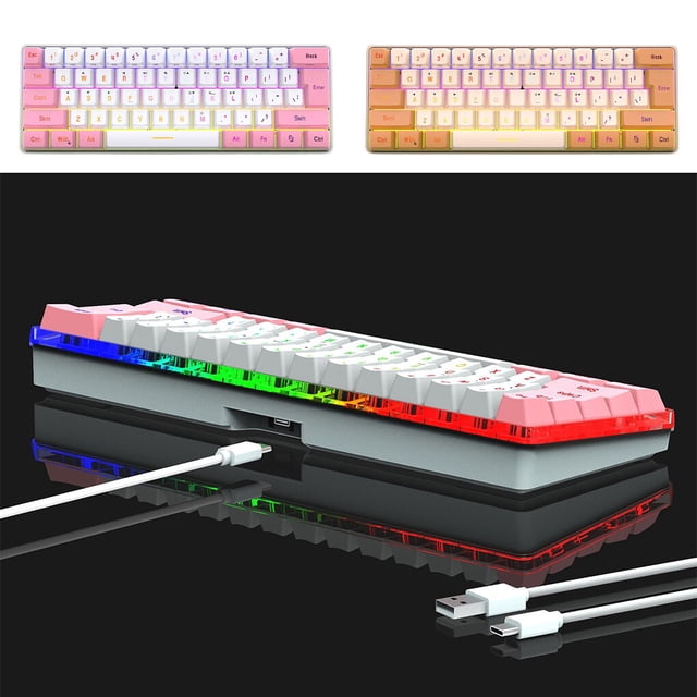 Langgg RGB Wired Mechanical Keyboard 61 Keys Home Office Business Desktop Laptop PC Computer Key Board Replacement Accessories Pink