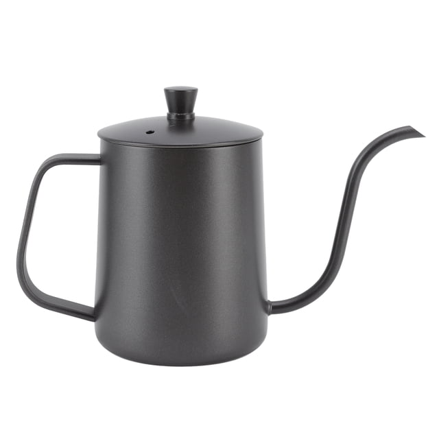 Vierta sobre la tetera de café Cafetera con boquilla de goteo estrecha de mano de acero inoxidable Cafetera con cuello de cisne 600 ml PTFE Negro