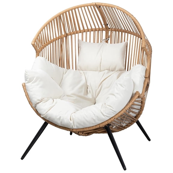 Open Box JAMFLY Egg Chair, Oversized Wicker Lounger with Cushion for Outdoor/Indoor Use