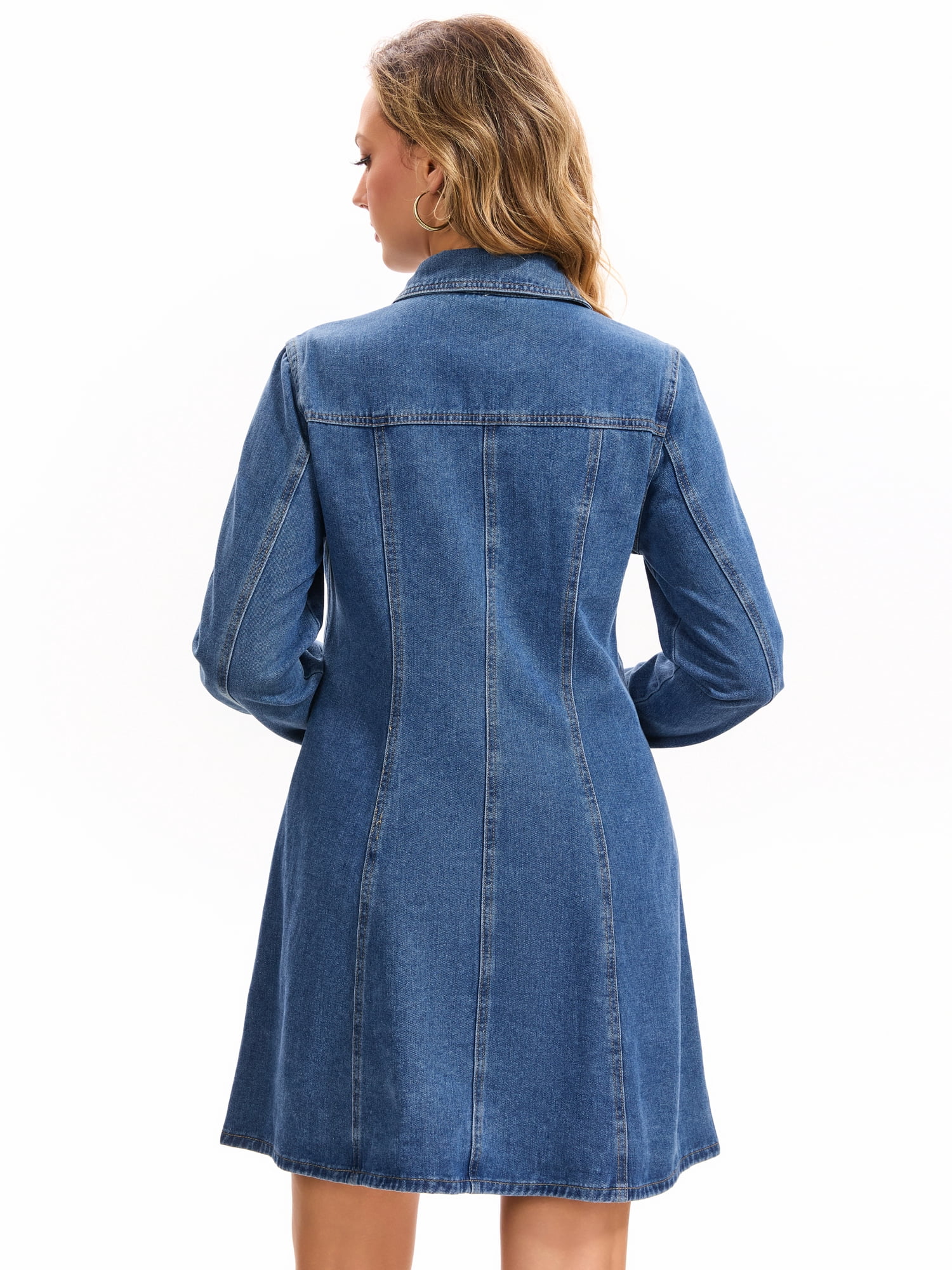 DARING DIVA Women's Denim Dress Long Sleeve Button Front Mini Dress 2XL Blue