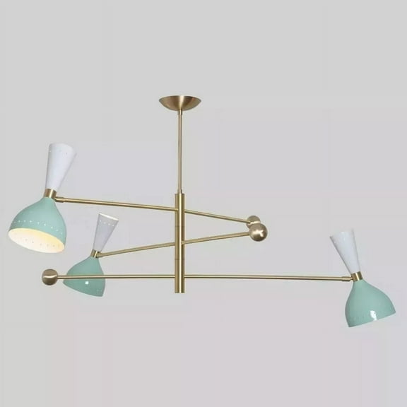 3 Arms 6 Lights Stilnovo Style Modern Brass Bespoke Chandelier Both Side Light