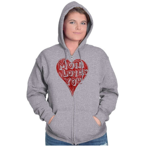 Mom Loves You Heart Mothers Day Womens Plus Size Graphic Zipper Hoodie Brisco Brands 2X