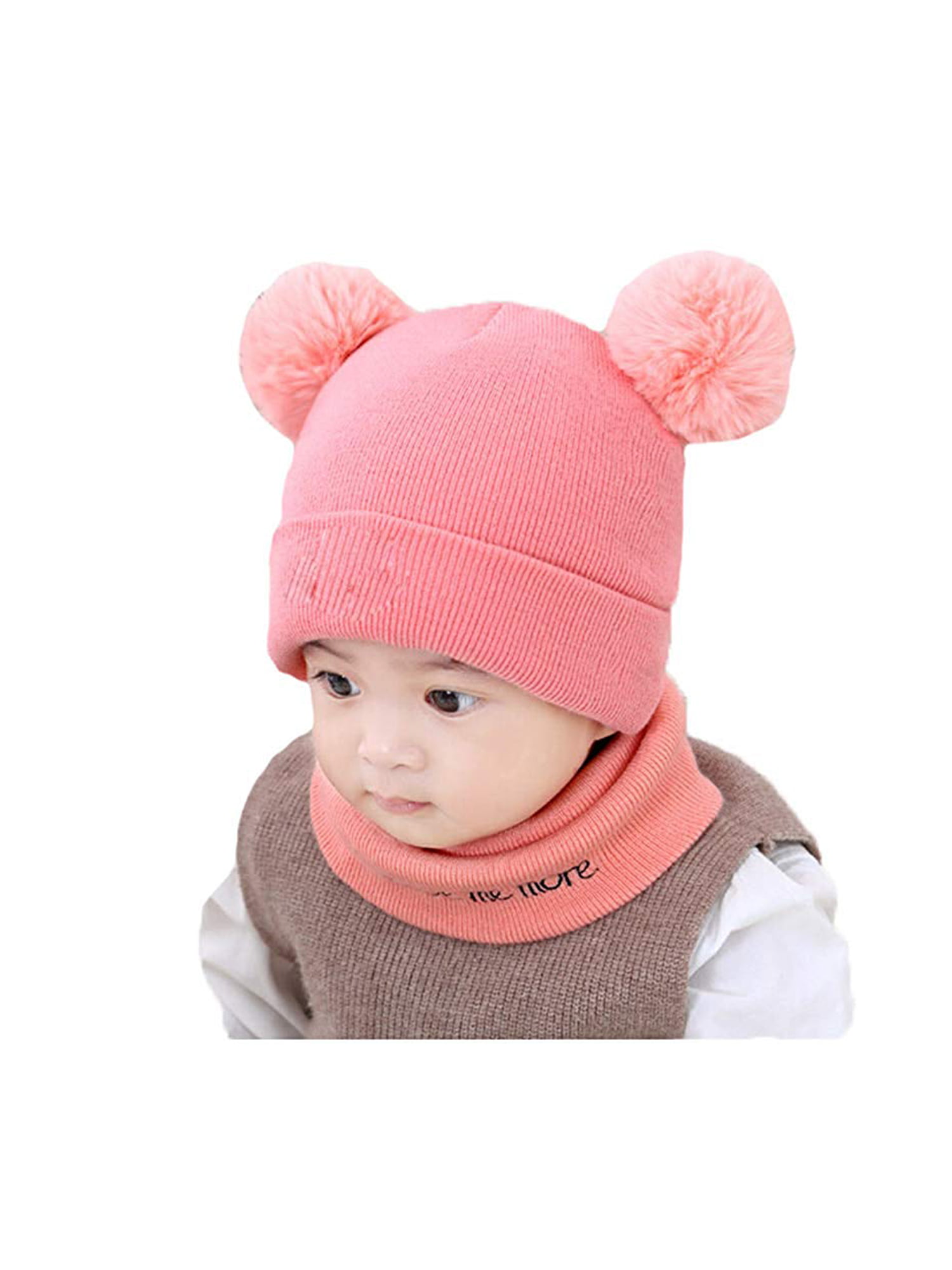 Luzlen Winter Hat Scarf Set Girls Fleece Lined Knit Beanie Toddler Kids Hat with Earflap 