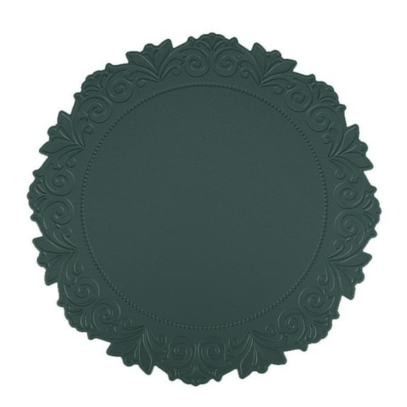 Round Faux Leather 15 Inch Placemats Set of 6 Waterproof Wipeable Heat Resistant Tablemat for Christmas decorative placemat Green