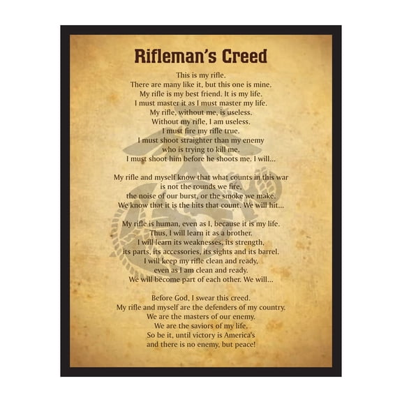 Rifleman's Creed Marine Corps Military Wall Art Print, Motivational Patriotic Decor for Home, Office, Bedroom & Living Room