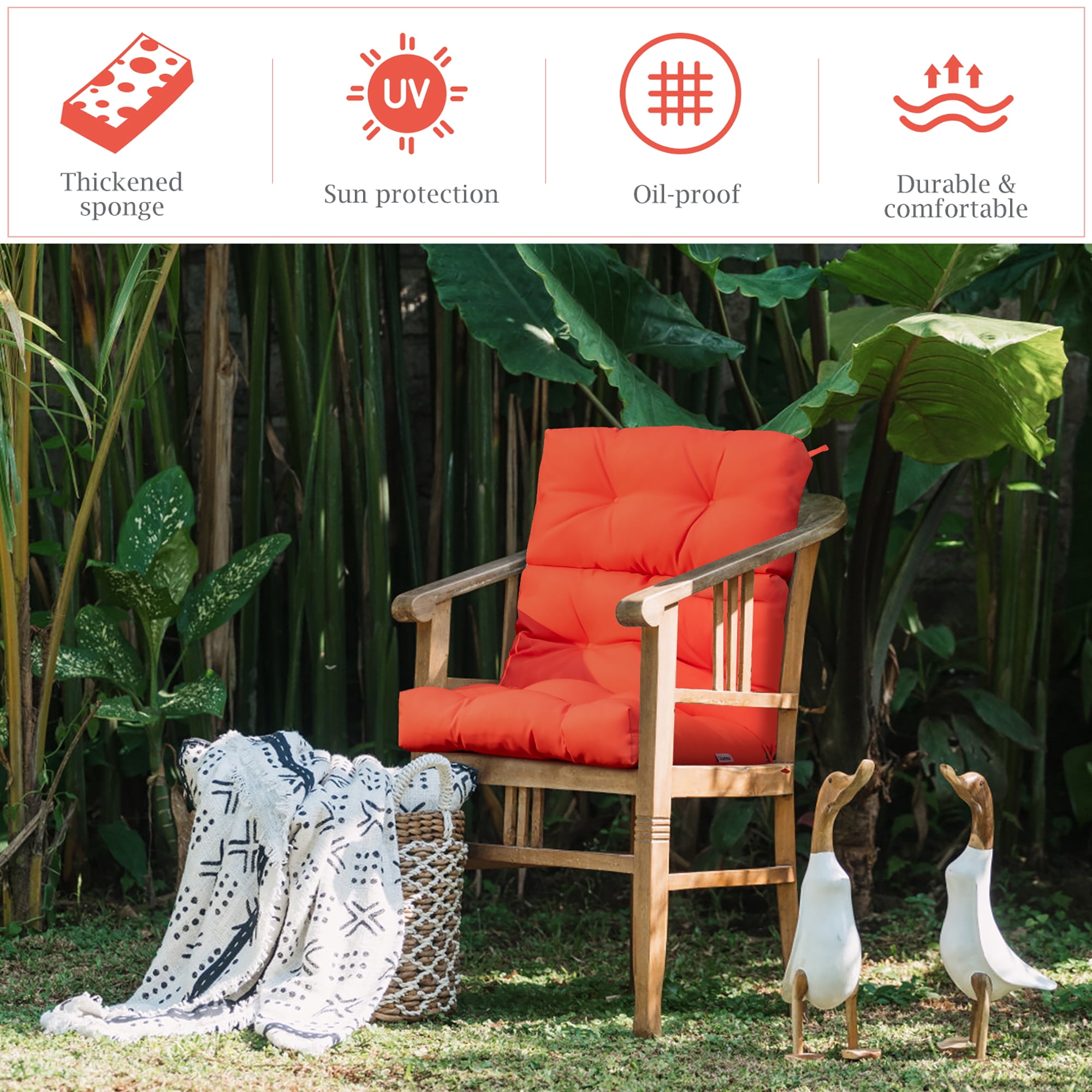 Costway 22''x44'' Back Chair Cushion Tufted Pillow Patio Seating Pad Orange