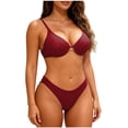 thumbnail image 3 of HVOBTTY Womens Summer High Waisted 2 Piece Sporty Bikini Sets Solid Color Padded Spaghetti Strap Top with Bottom Classic Swimsuits Wine, XL, 3 of 4