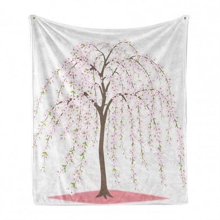 

Weeping Flower Soft Flannel Fleece Blanket Traditional Japanese Sakura Tree Burst into Flowers Oriental Cozy Plush for Indoor and Outdoor Use 50 x 70 Taupe Rose and Pale Pink by Ambesonne