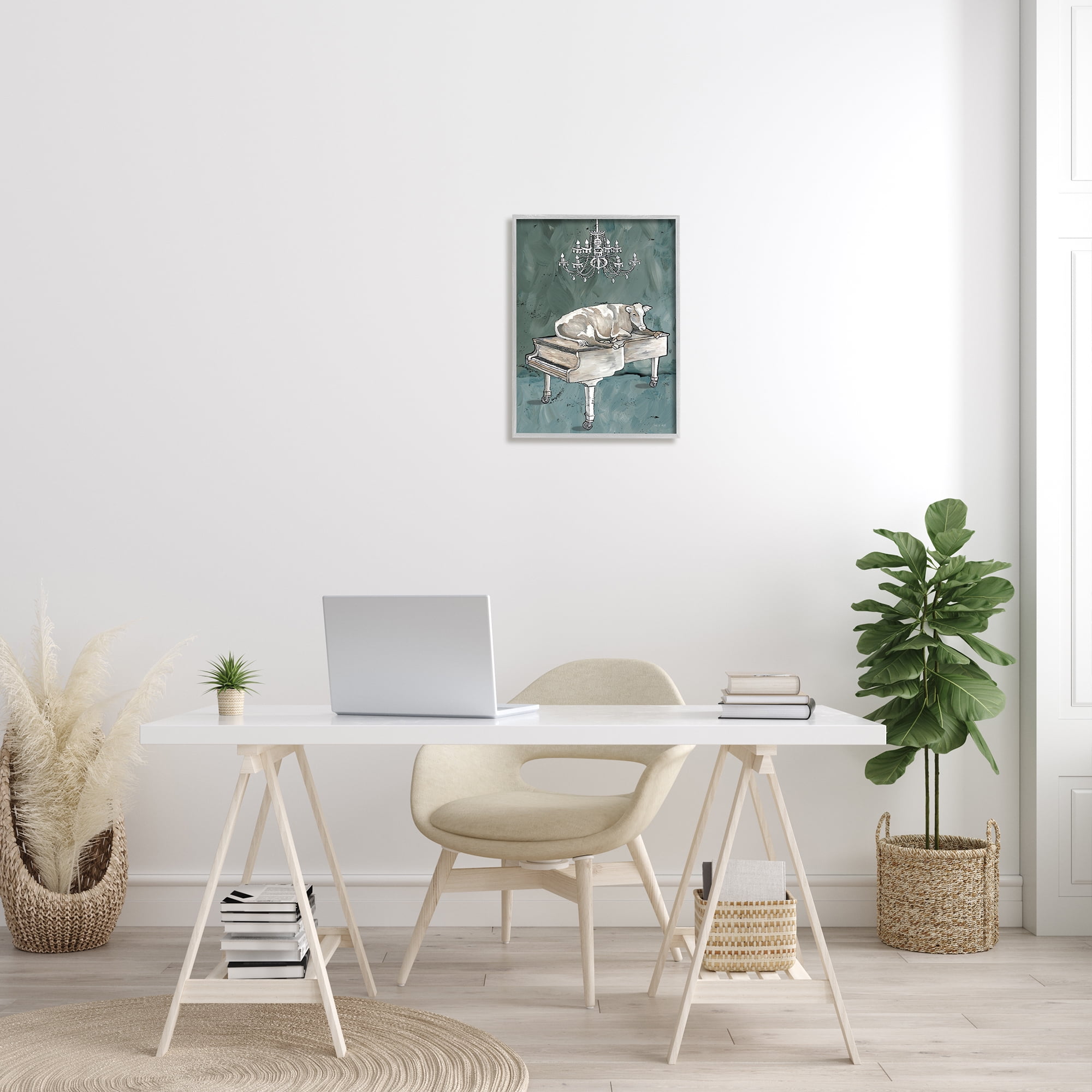 Stupell Industries Cow Resting on Piano Fancy Chandelier Green Gray, 16 x 20, Design by Cindy Jacobs