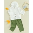 thumbnail image 4 of Musuos Toddler Boys Spring Autumn Outfits 6M 12M 18M 24M 3Y 4Y Solid Color Long Sleeve Button Hooded Tops and Elastic Pants 2PCS Sets, 4 of 10