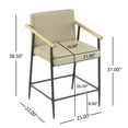 thumbnail image 3 of Christopher Knight Home Mid-Century Modern 26" Counter Height Stools, Metal Frame, Wood Armrests, Khaki Cushion, Set of 2, 3 of 8