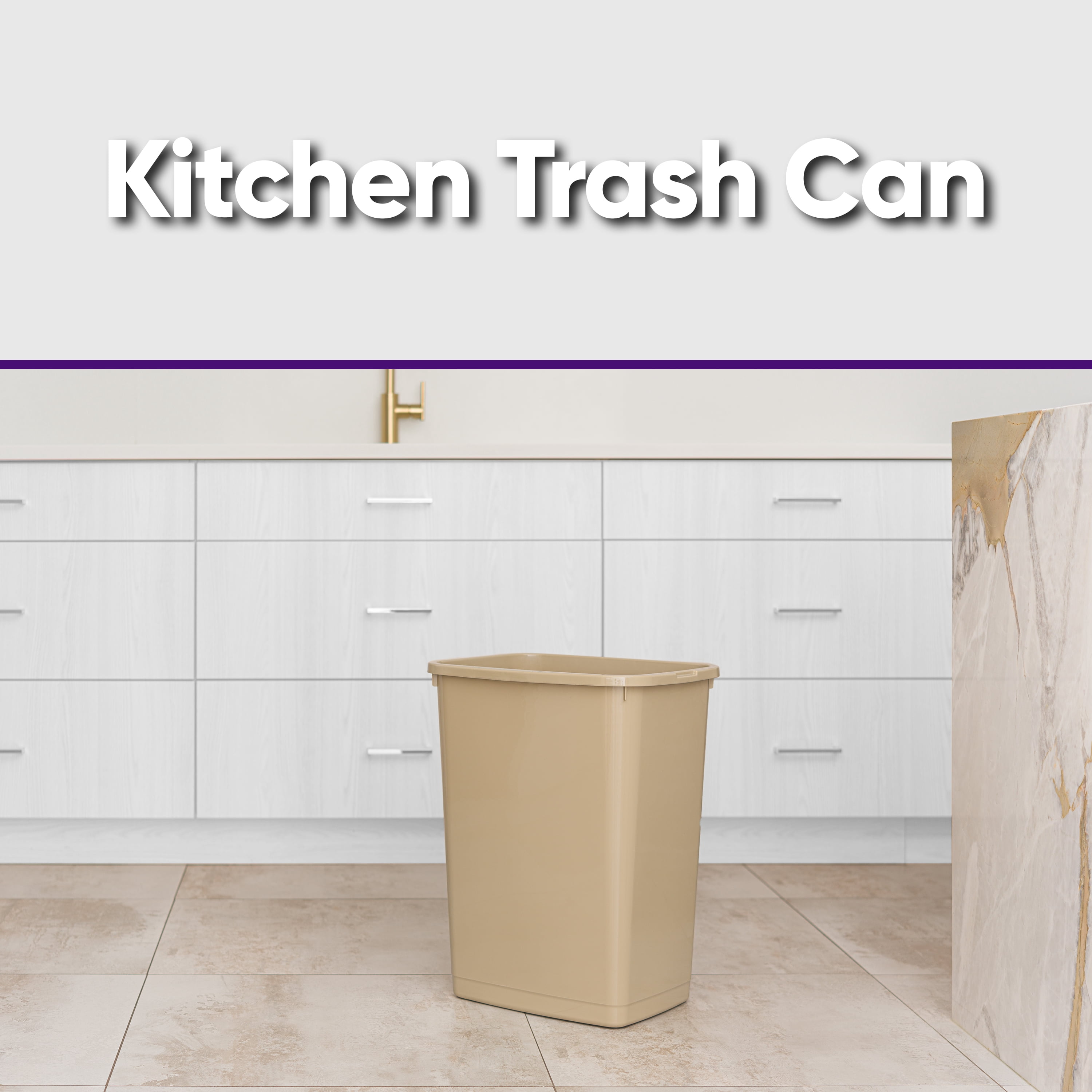 Superio Large Kitchen Trash Can 13 Gallon, 52 Qt Waste Bin for Kitchen, Garage, Indoor and Outdoor Trash Can, Beige
