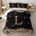 thumbnail image 2 of Meiyoeat Vintage Leopard Letter L Quilt King for Girls,Retro Polka Dot King Coverlet Set,Black Beige Brown, 2 of 7