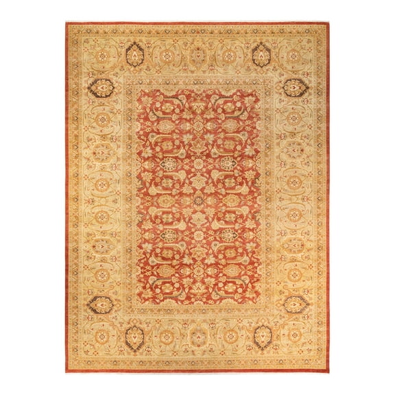 Hand-Knotted Wool Oriental Traditional Orange Area Rug 10' 4" x 13' 10"