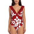thumbnail image 1 of Hawaiian Pattern-Red One Piece Swimsuit Women Ruffle Monokini Shoulder Swimsuit Bathing Suit Swim Wear Red Hawaiian Blue, 1 of 4