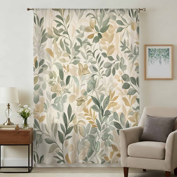 Sage Green Yellow Botanical Sheer Curtains 108 Inches Extra Long, Spring Summer Vintage Light Filering Curtains, Privacy Drapes Simi Floor to Veiling Curtain for Living Room Large Window Treatment