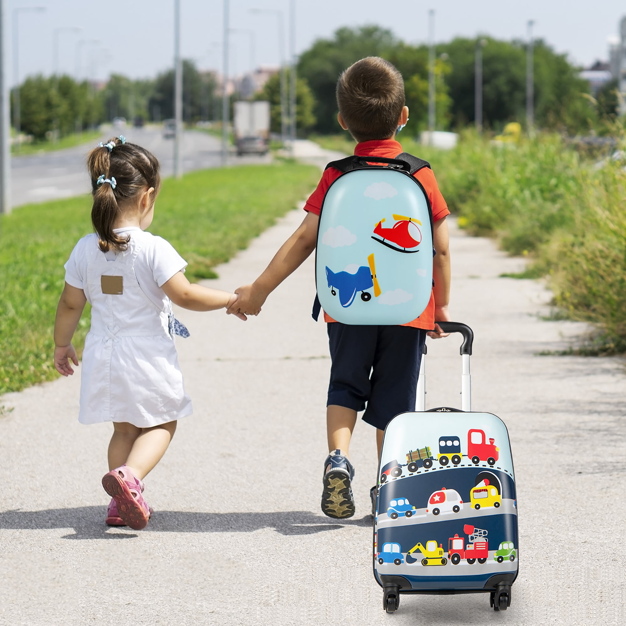 Costway 2PC Kids Carry On Luggage Set 12" Backpack and 16" Rolling Suitcase for Travel