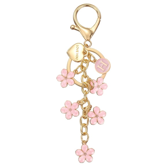 Uxcell Initial Letter Keychain Cute Flower Letter H Keychains for Women Girls Pink
